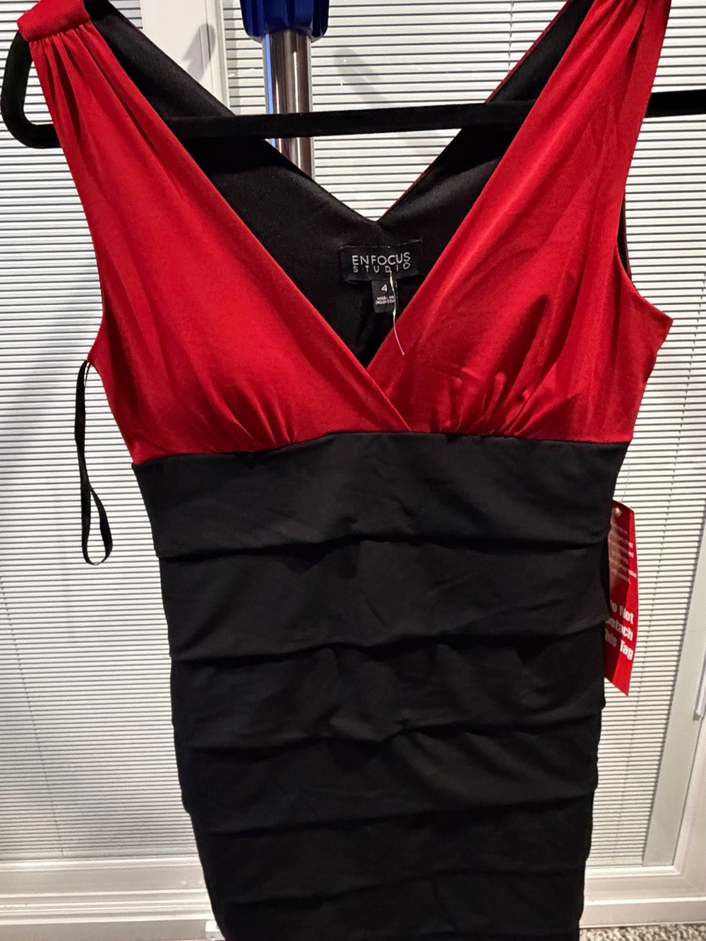 Enfocus Studio Red & Black V-Neck Sheath Dress